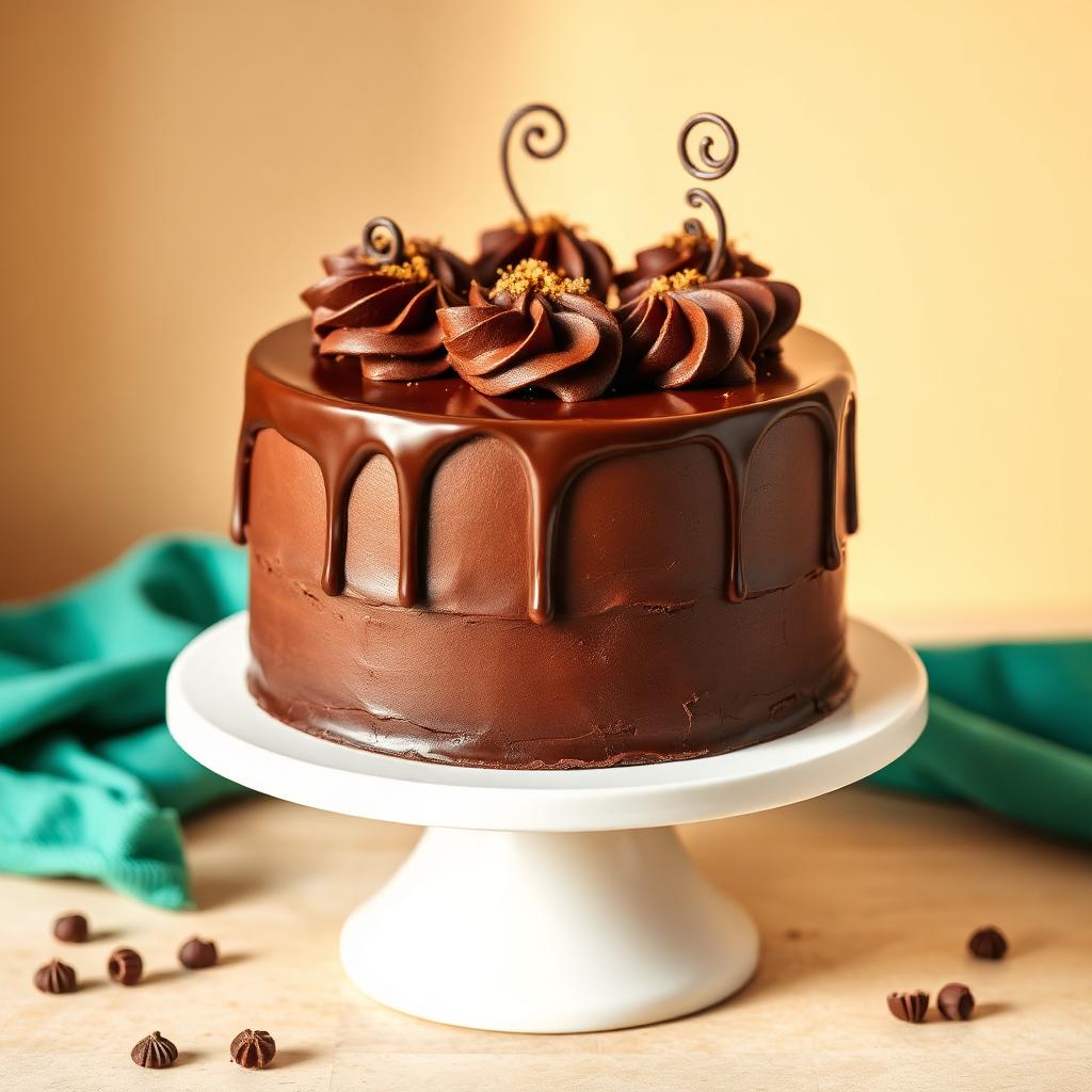 KMM chocolate celebration cake with glossy ganache and chocolate curls